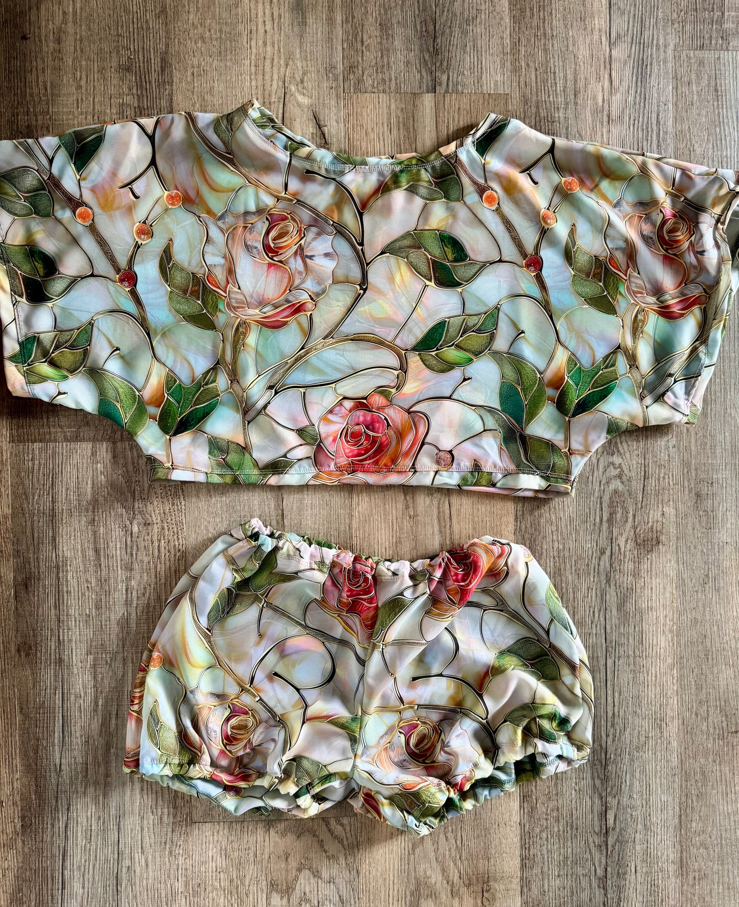 Fragile blooms crop top and shawties set