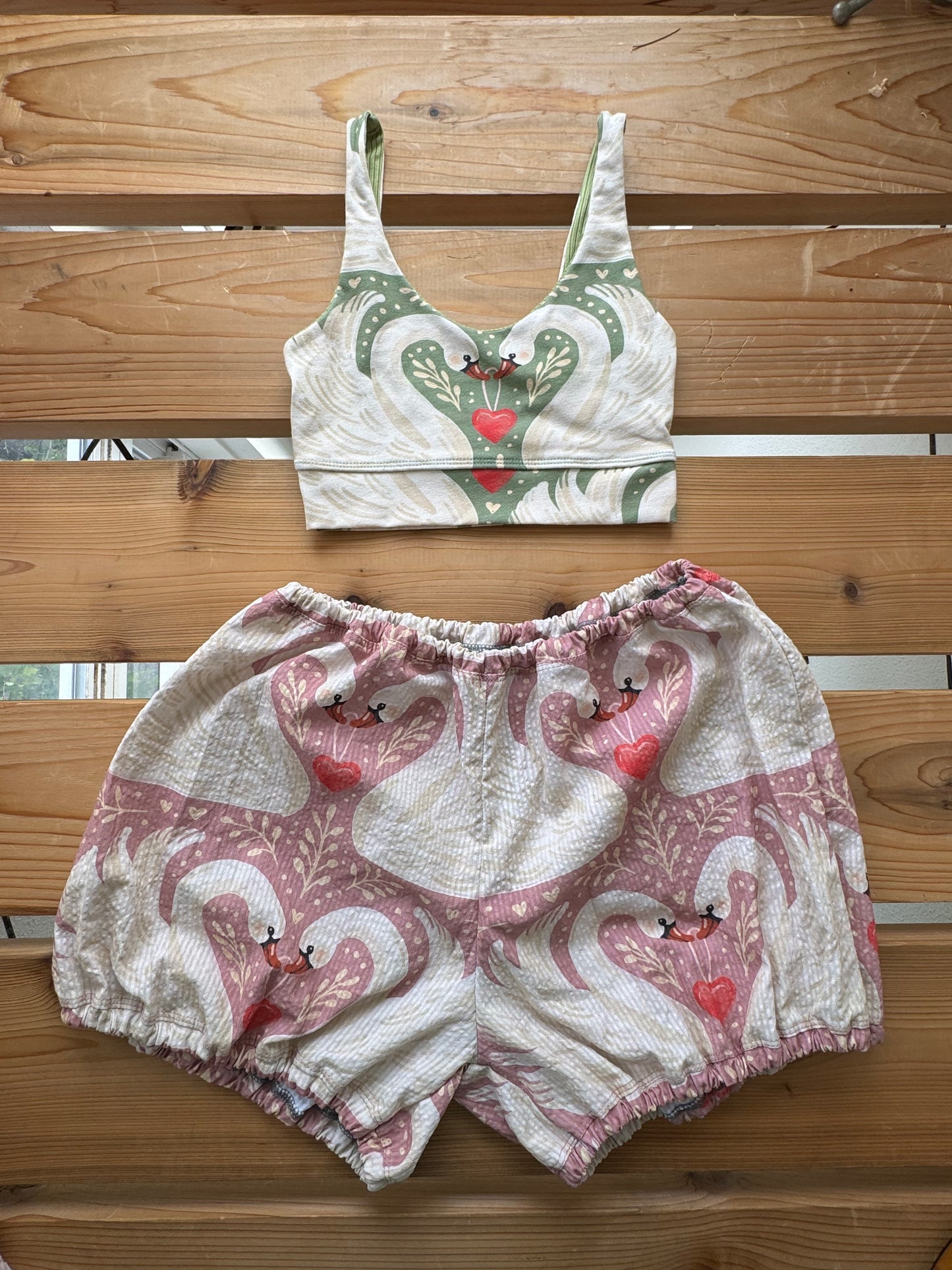 A Dusty Rose Love Birds Bloomers set