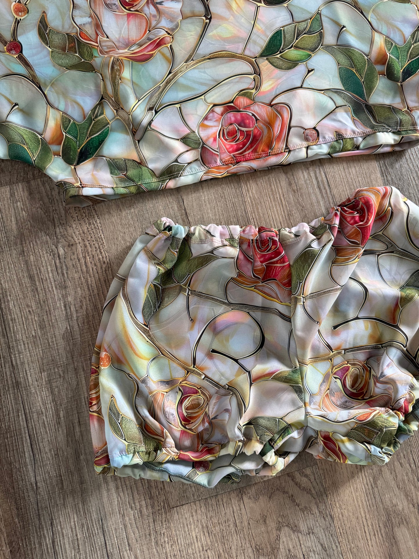 Fragile blooms crop top and shawties set